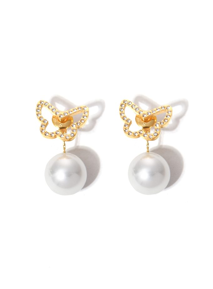 Butterfly and pearl earrings