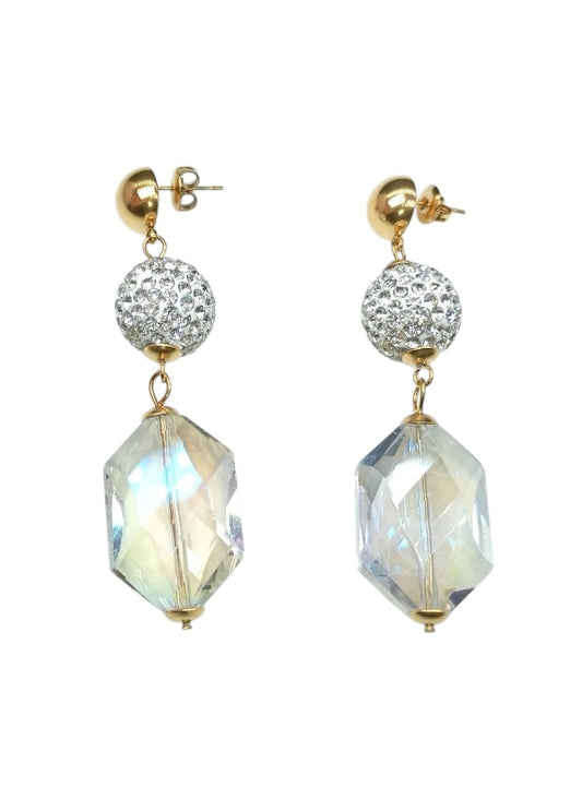 Diamond and crystal ball earrings